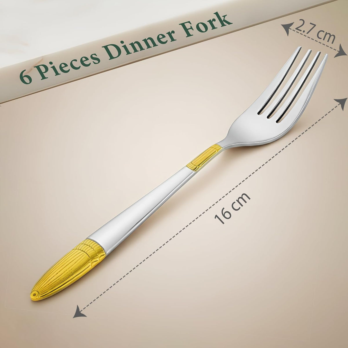 Parage 6 Pieces Stainless Steel 24k Golden Dinner Forks Set, 16 cm Premium Cutlery Set for Home & Kitchen, Luxury Dining Tableware Gift for House Warming,24 Karat Gold Plated Forks, Ivory Design
