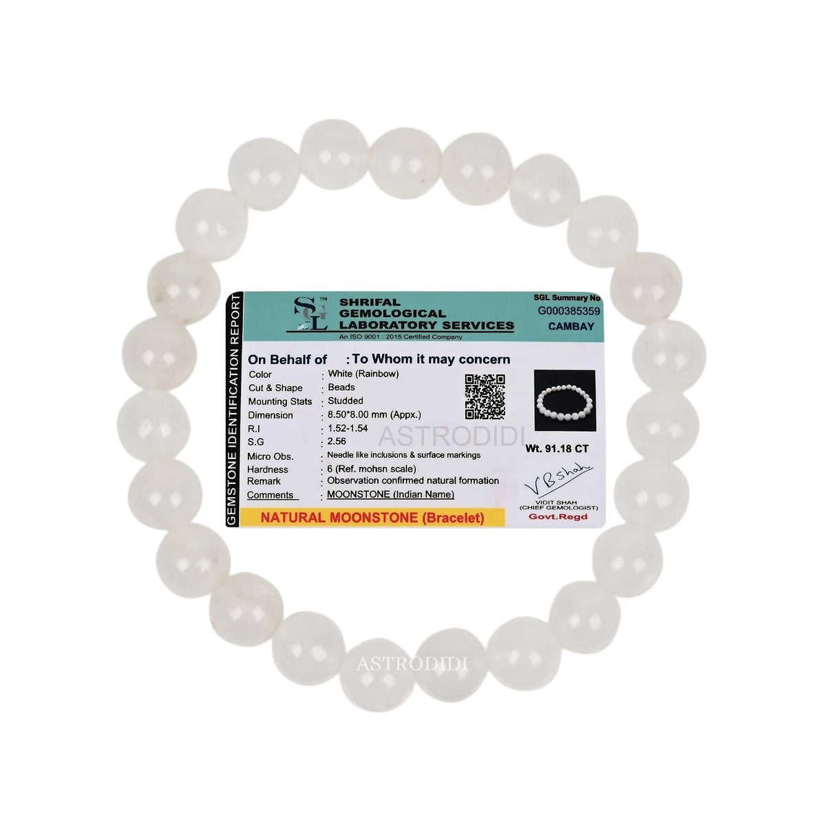 Astrodidi Natural Certified Moonstone Bracelet Helps to Calm Emotional Turbulence, Reduce Stress, Stabilize Mood, Enhances Intuition Emotional Balance & Inner Peace | Reiki Feng-Shui Healing Crystal Gemstone Bracelet for Men and Women