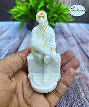 SHINDE EXPORTS Shirdi Saibaba Marble Statue Idol for Home and car (Zero no. (3.5 inches))