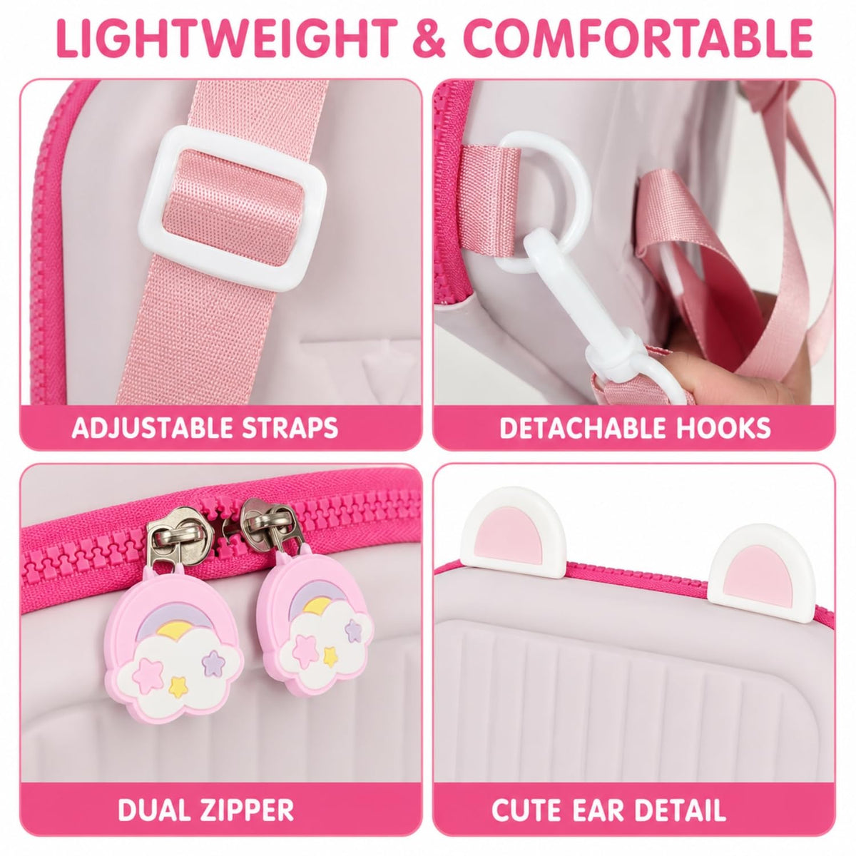 Toy Imagine Kids Silicone 3D Cartoon Backpack for Boys & Girls Waterproof Lightweight School Bag with Cute Badges & Adjustable Straps Preschool, Kindergarten & Travel Bag for Kids 2–10 Years, Pink
