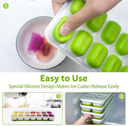 E-COSMOS® Ice Cube Trays, Easy-Release Silicone & Flexible 14-Ice Cube Trays with Spill-Resistant Removable Lid and BPA Free, for Cocktail, Freezer, Stackable Ice Trays (Pack of 1) (Green)