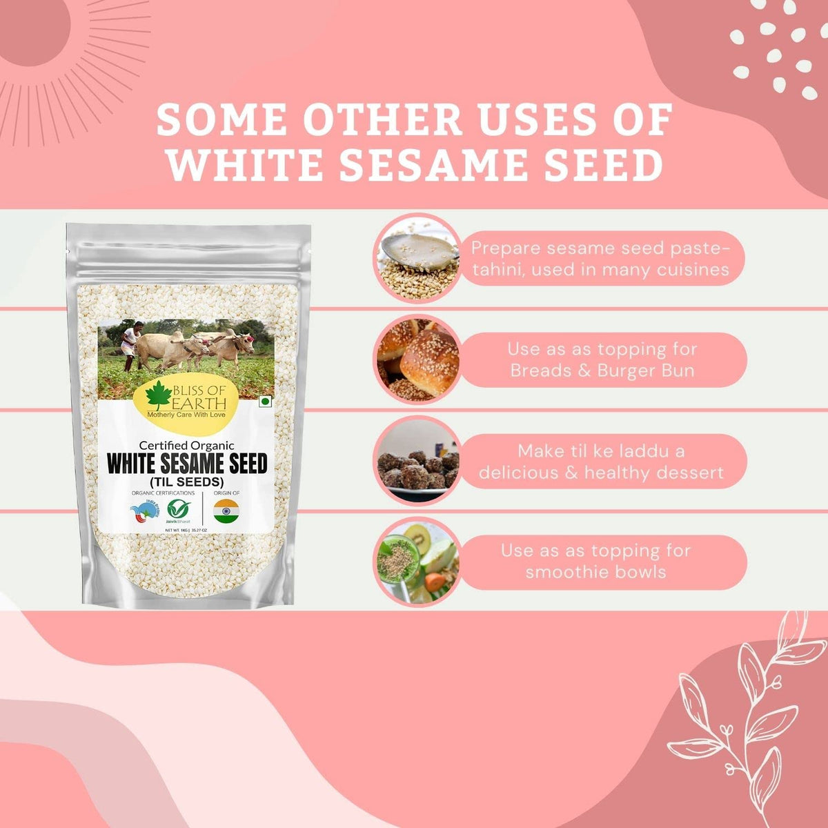 Bliss of Earth Organic Sesame Seeds 2x200 gm White For Eating, Raw Til Seeds
