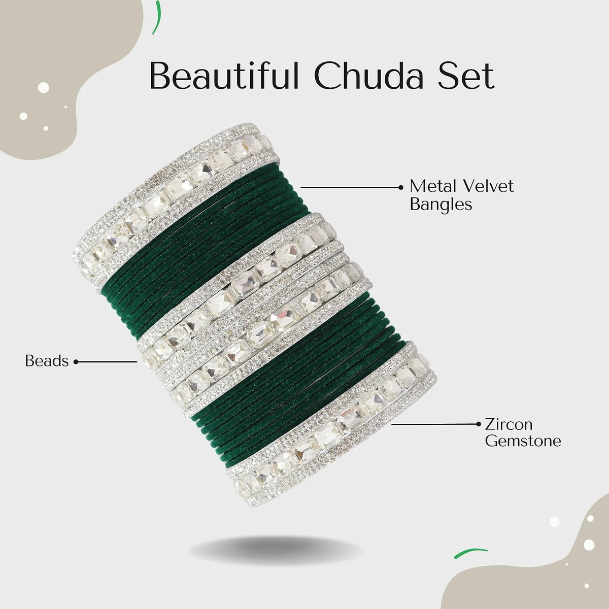 NMII Metal Bangles Set For Women and Girls Studded With Zircon Gemstone and Velvet Bangles I Chuda Bangles I Stylish Bangles Bracelet Set I Metal Bangles (Pack of 28)