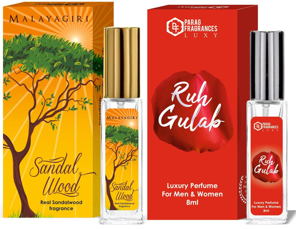 Parag Fragrances Combo Pack of Long Lasting Attar Perfume 8ml x 3 pc Total 24ml Perfume Spray For Men and Women (Mysore Sandal/Jasmine/Ruh Gulab)