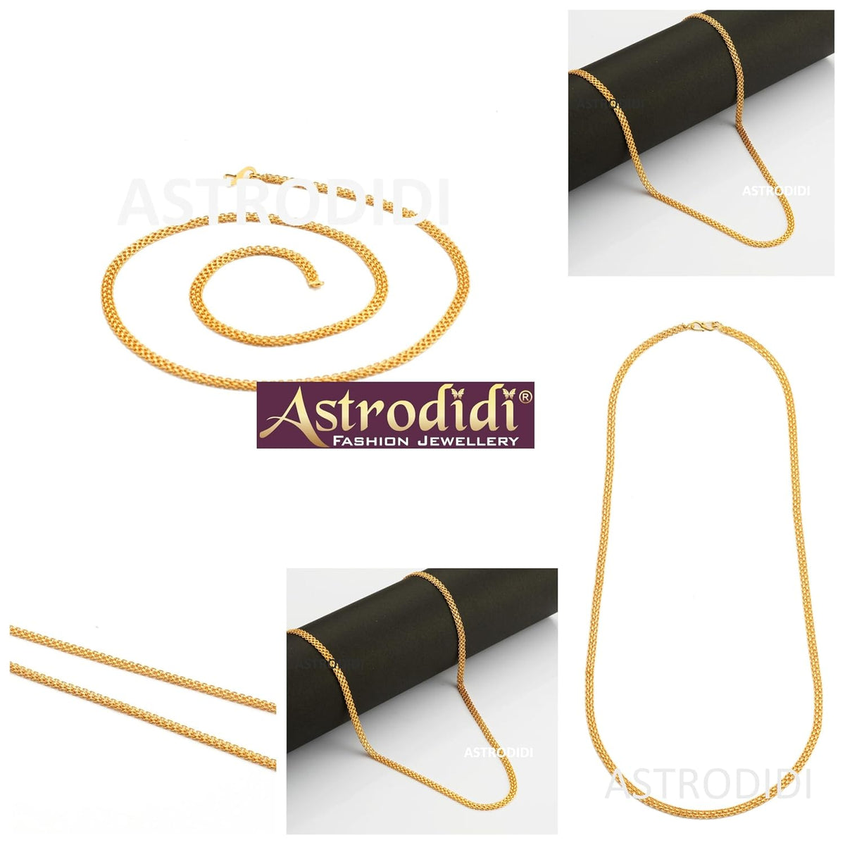 ASTRODIDI Gold Plated Chain | 24 Inch Stylish Light Weighted Golden Brass Neck Chain For Girls Women Men Boys (MHC-04)