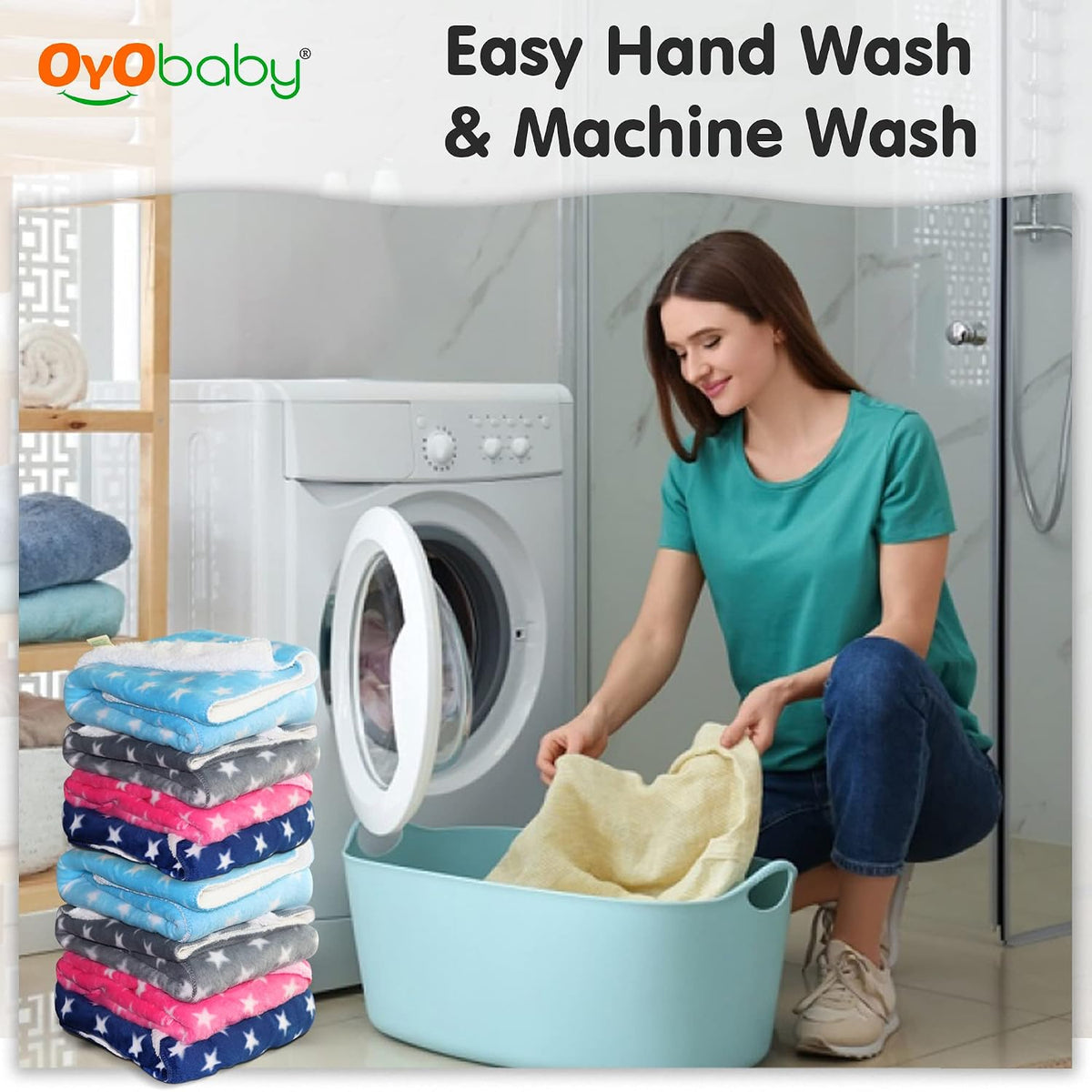 OYO BABY Baby Square Blankets Combo | for New Born Babies Baby Boys, Baby Girls, Babies for 0-6 Months, Fleece, Skin Friendly, 2 Blankets (Star Grey + Star Dark Blue)