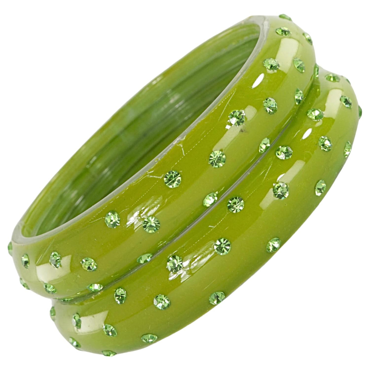 NMII Designer Glass Kada Set For Women & Girls Studded With Zircon Gemstone | Girls Bangle Bracelet | Traditional Chudi | Stylish Glass Kada For Party, Wedding - Set Of 2