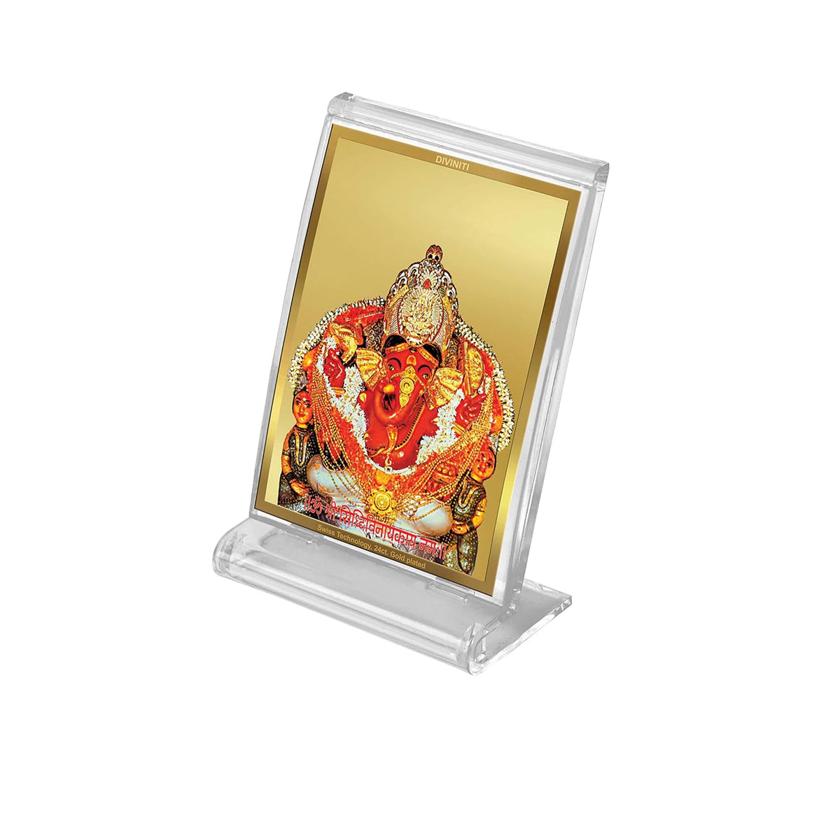 DIVINITI 24K Gold Plated Religious Car Dashboard Frame | Premium God Idol Frame for Car, Home Mandir & Office Table | Spiritual Gift, Decorative Showpiece | Siddhivinayak