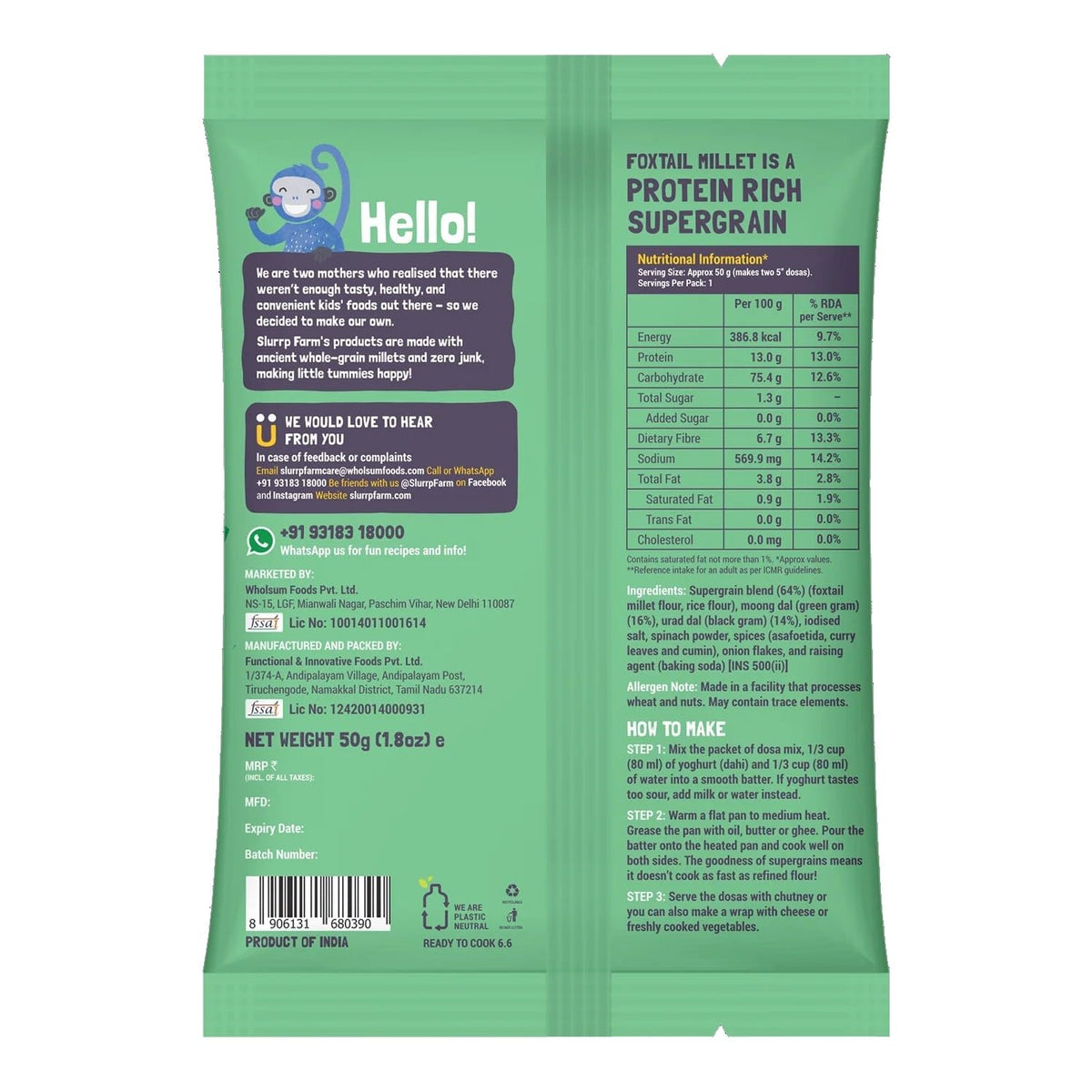 Slurrp Farm Healthy Breakfast and Snacks Trial Pack Combo, Millet Pancake and Dosa Mix, 300g (Pack of 6, 50g each)