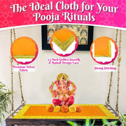 Bhakti Lehar Orange Velvet Pooja Cloth | Aasan for God Idol Sitting, Mandir Shelf, Puja Chowki Table and Home Temple Decoration - Pack of 4 (18 x 24 Inch)