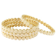 NMII Metal White Moti Bangles with Zircon Diamond Stone For Women & Girls | Designer Pearls Kada | Trendy Girl's Bangles Bracelet | Traditional Kangan For Wedding, Party, Festive, Everyday- Set of 4