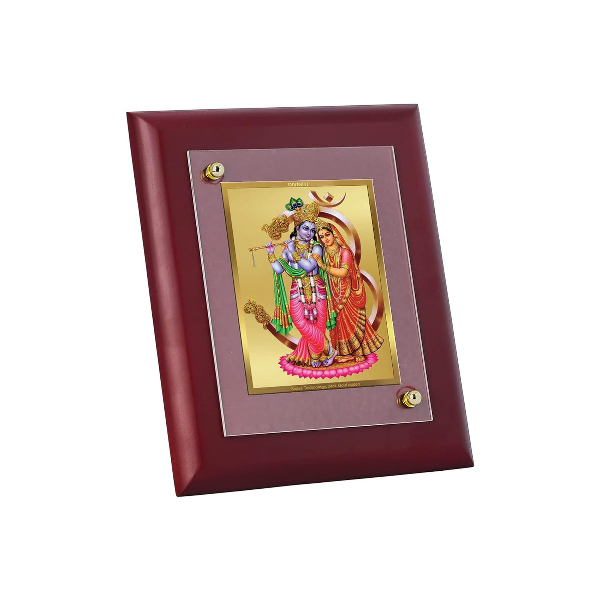 DIVINITI 24K Gold Plated Shri Radha Rani and Lord Krishna Photo Frame | Premium Religious Gift & Spiritual Home Decor | MDF Gold Foil Frame for Pooja Room, Mandir, Wall & Gifting | 16 x 13.5 CM