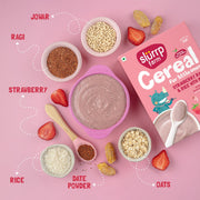Slurrp Farm Cereal, Ragi, Rice and Strawberry with Milk, Instant Healthy Food, NO Added Sugar, Mildly Sweetened with Date Powder