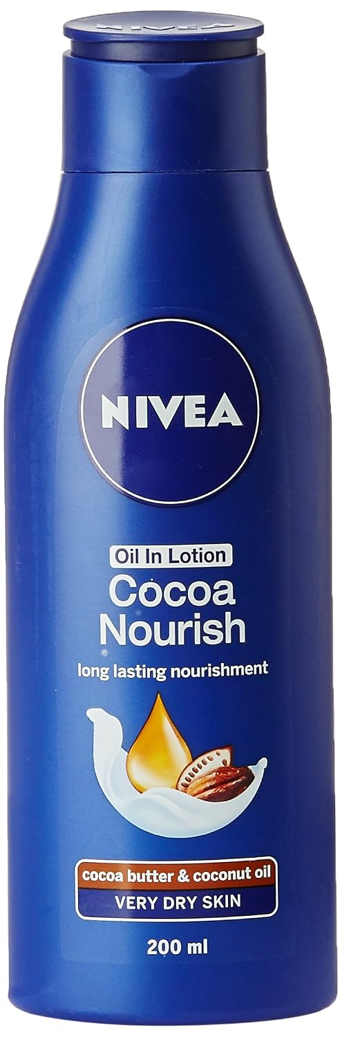 NIVEA Cocoa Nourish Body Lotion for Men & Women with Cocoa Butter, Hyaluronic Acid & Vitamin E Moisturizer for Dry Skin, Deep Nourish Serum Body Cream 72H Moisturiser, Non Greasy Face Cream 200ml
