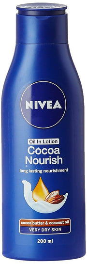NIVEA Cocoa Nourish Body Lotion for Men & Women with Cocoa Butter, Hyaluronic Acid & Vitamin E Moisturizer for Dry Skin, Deep Nourish Serum Body Cream 72H Moisturiser, Non Greasy Face Cream 200ml