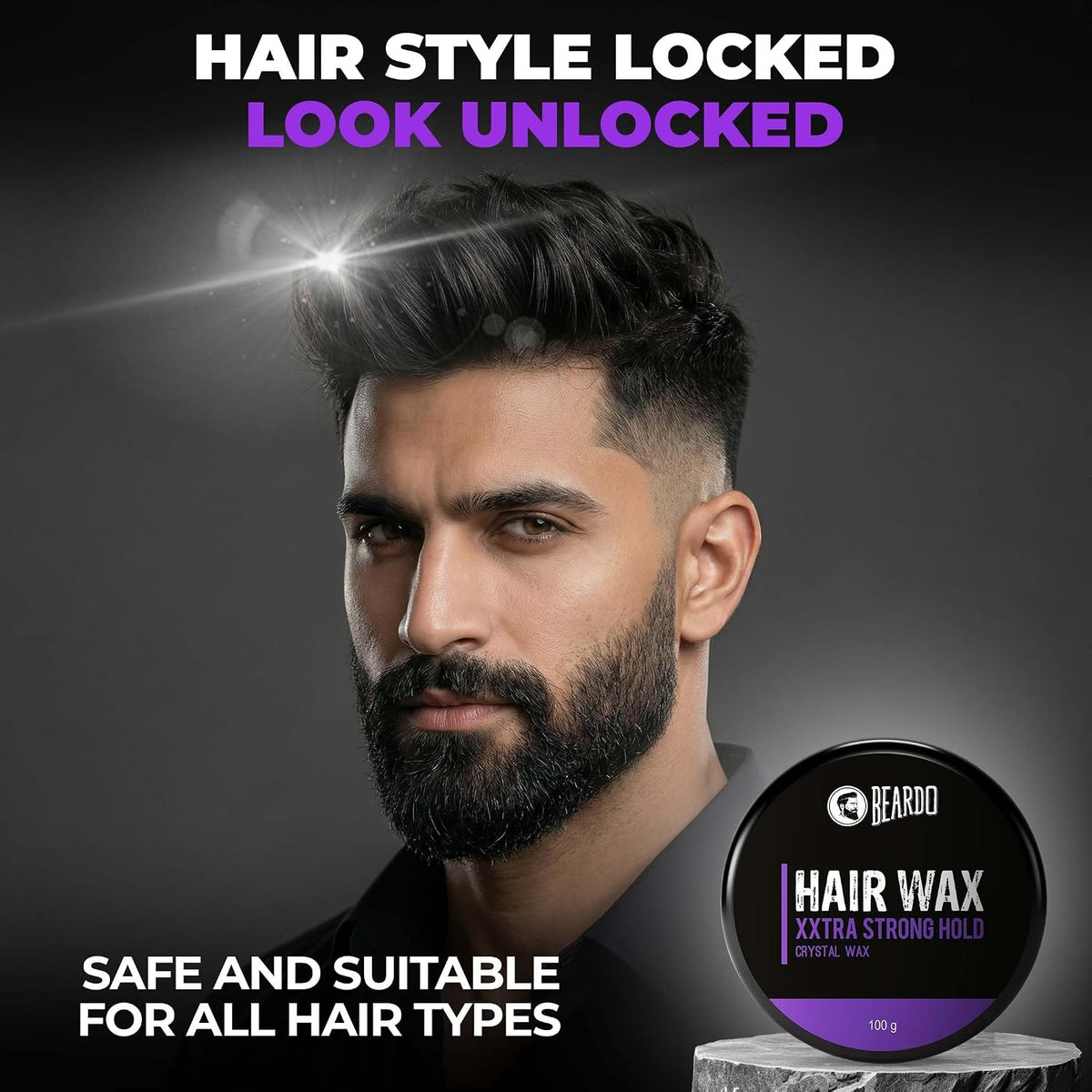 Beardo Xxtra Stronghold Hair Wax, 100 gm | Crystal Hair Wax for Men | Hair Wax Men | Hair Styling Wax for Glossy Finish & Shine | Extra Strong Hold Wax