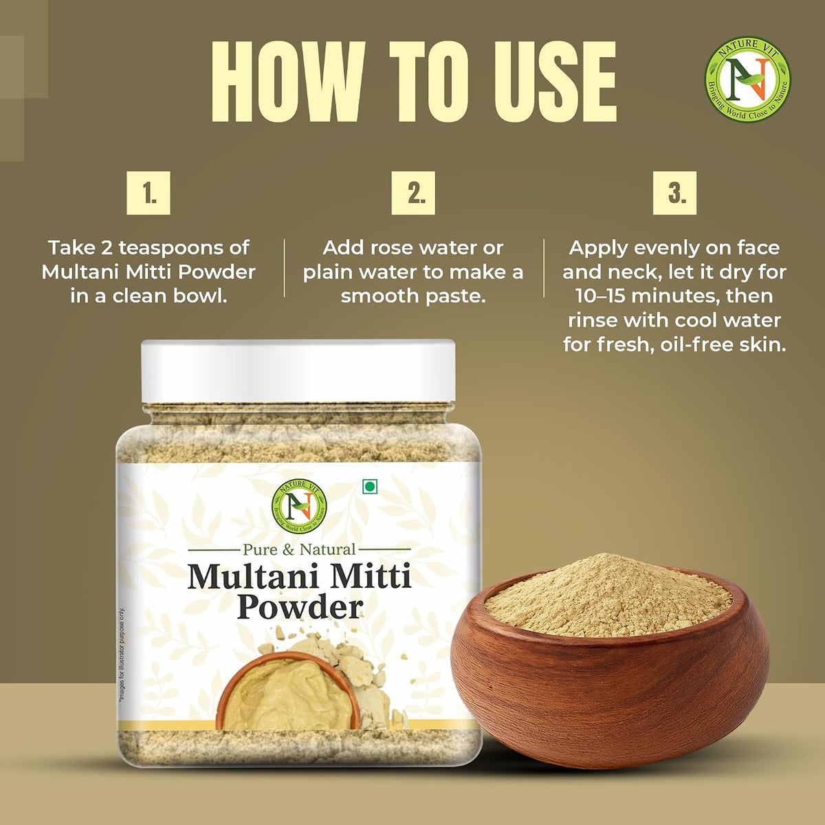 NatureVit Multani Mitti Powder for Face & Hair 250g | Natural Bentonite Clay for Glowing Skin & Oil Control | Fuller's Earth