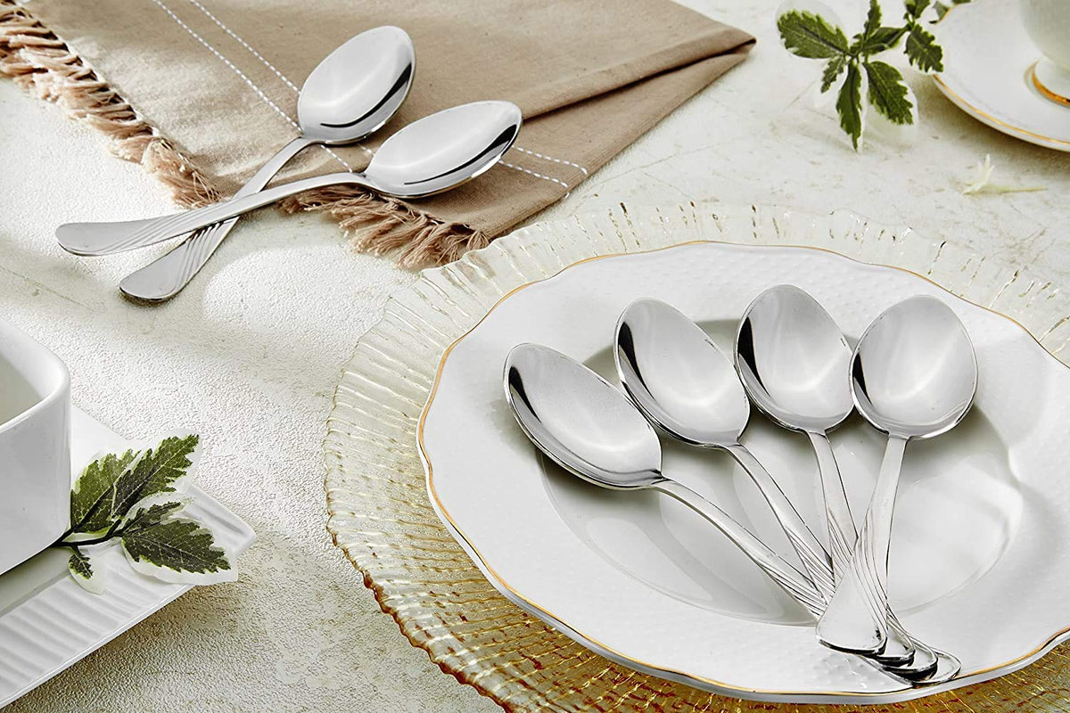 Parage 6 Pieces Stainless Steel Table Spoon Set for Home & Kitchen, 18.5 cm Long, Tea, Coffee, Sugar, Condiments & Spices, Dining Tableware Set, Silver