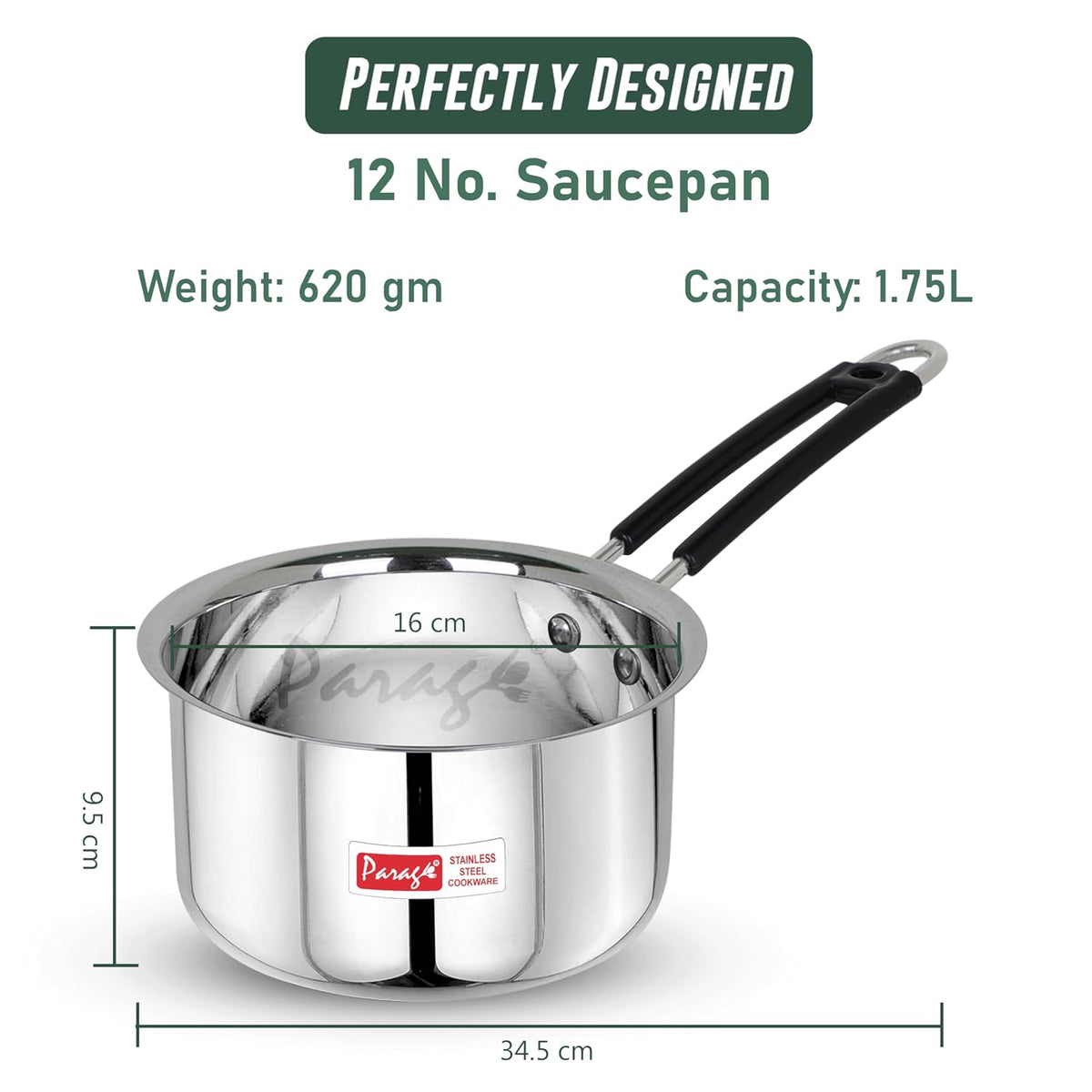 Parage 1 Pieces Stainless Steel Sauce Pan, Tea Pan, Milk Pan Heavy Gauge, 1.75 LTR with Heat-Resistant Wire Handle Induction & Gas Stove Friendly (Silver)