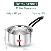 Parage 1 Pieces Stainless Steel Sauce Pan, Tea Pan, Milk Pan Heavy Gauge, 1.75 LTR with Heat-Resistant Wire Handle Induction & Gas Stove Friendly (Silver)