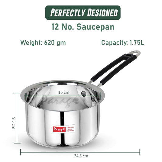 Parage 1 Pieces Stainless Steel Sauce Pan, Tea Pan, Milk Pan Heavy Gauge, 1.75 LTR with Heat-Resistant Wire Handle Induction & Gas Stove Friendly (Silver)