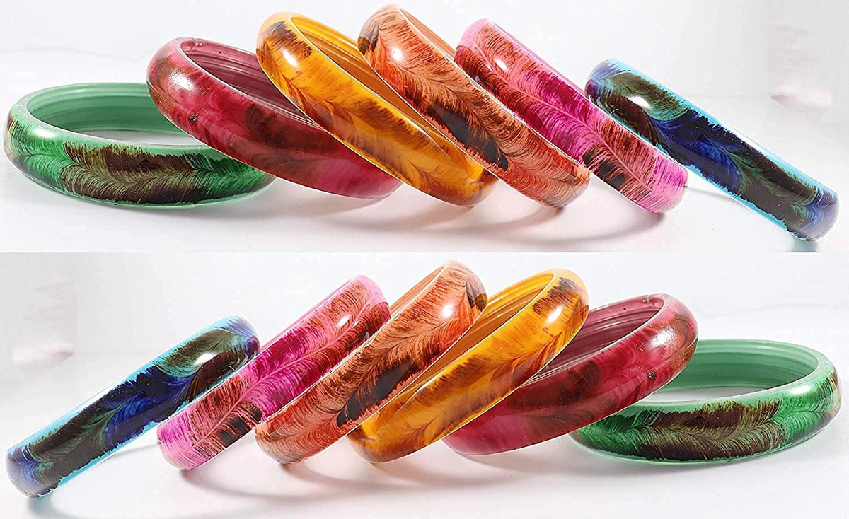 NMII Glass with Feather Pattern Or Attractive and Glossy Finished Kada Set For Women and Girls