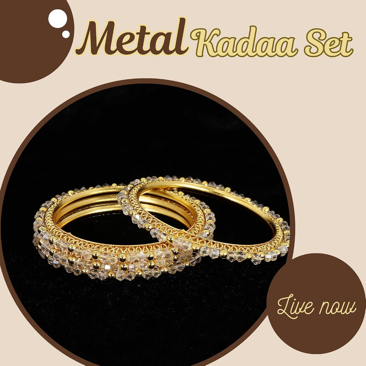 NMII Alloy Metal with White Pearls & Golden Balls Designer Bangles Set For Women & Girls | Kada Set For Women | Traditional Women's Bangles For Wedding, Party, Festive, Occasion Wear- Set of 4