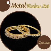 NMII Alloy Metal with White Pearls & Golden Balls Designer Bangles Set For Women & Girls | Kada Set For Women | Traditional Women's Bangles For Wedding, Party, Festive, Occasion Wear- Set of 4
