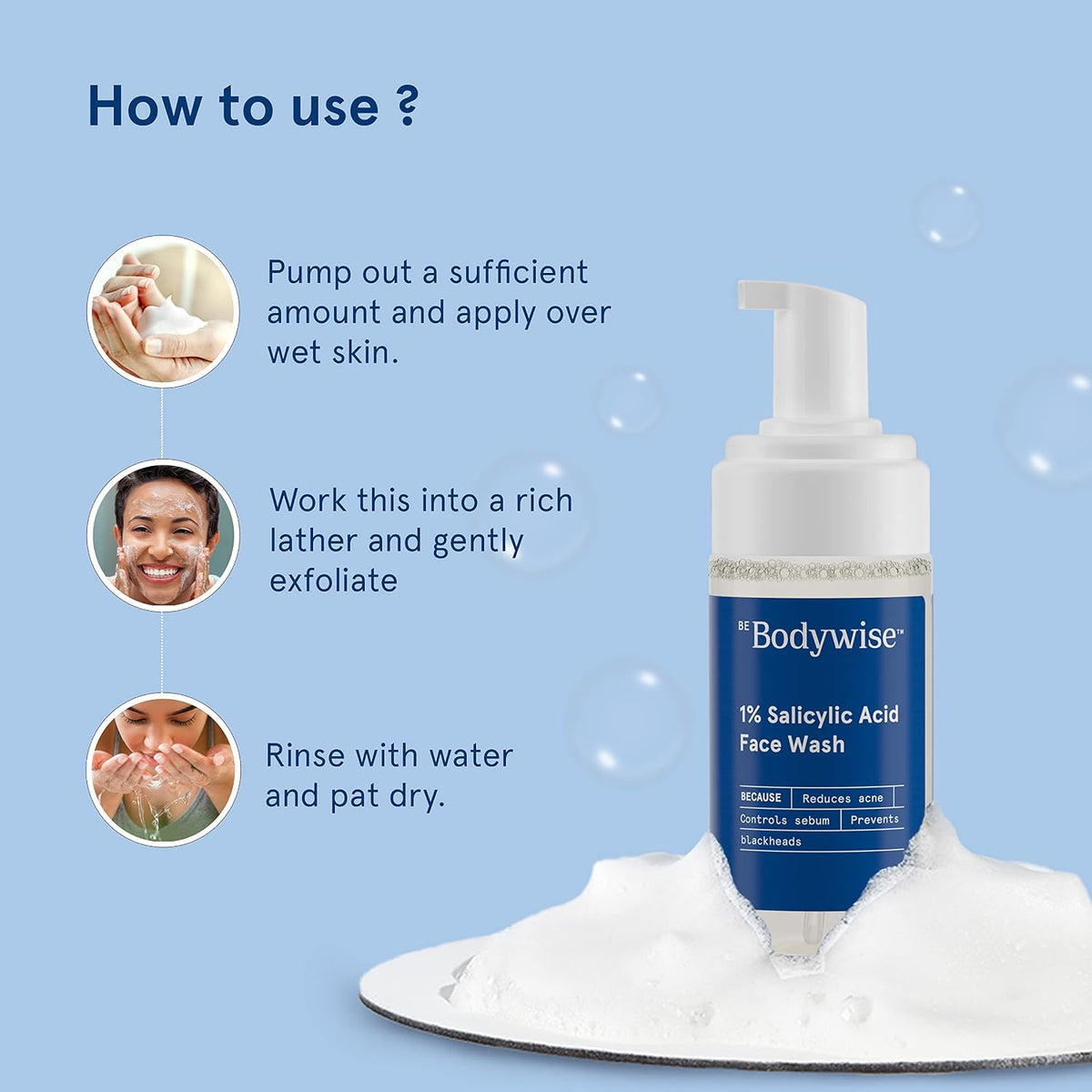 Be Bodywise 1% Salicylic Acid Oil Control Face Wash For Acne & Pimples Acid Reduces Excess Oil Exfoliates Paraben & Soap Free, 120ml