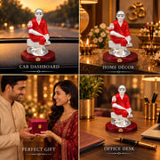 DIVINITI Premium Sai Baba Idol with Silver-Tone Finish & Red Accents | Shirdi Sai Baba Showpiece with Blessing Hand, Decorative Base & Premium Gift Box | Home, Mandir, Office & Gifting | 9 x 6.5 cm