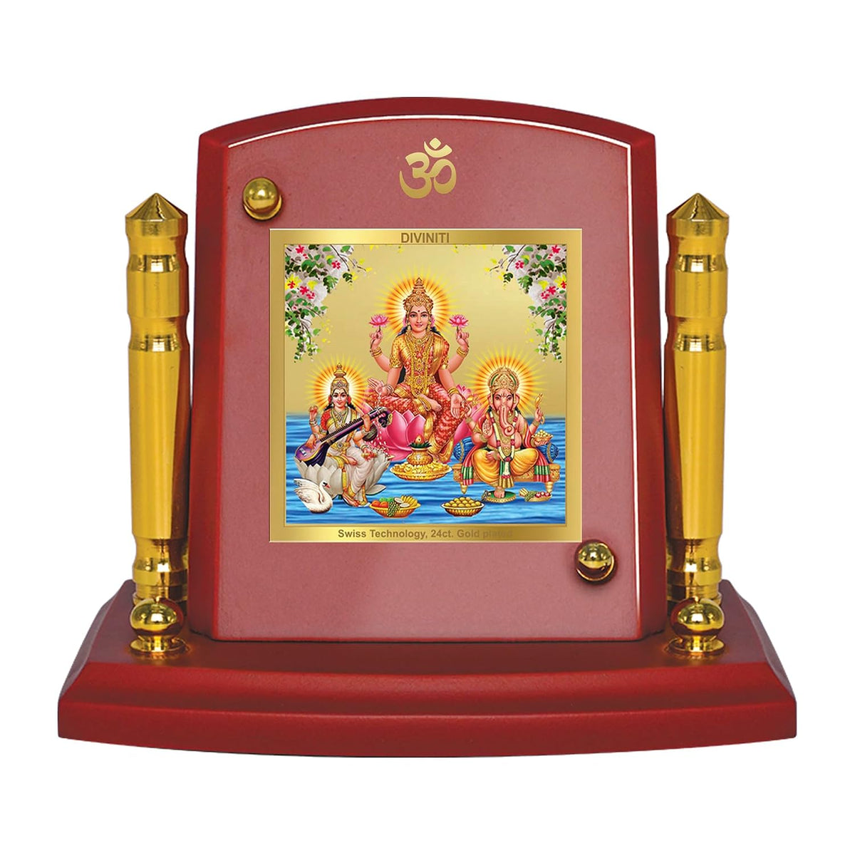 DIVINITI 24K Gold Plated Religious Car Dashboard Frame | Premium God Idol Frame for Car, Home Mandir & Office Table | Spiritual Gift, Decorative Showpiece | Lakshmi Ganesha Saraswati