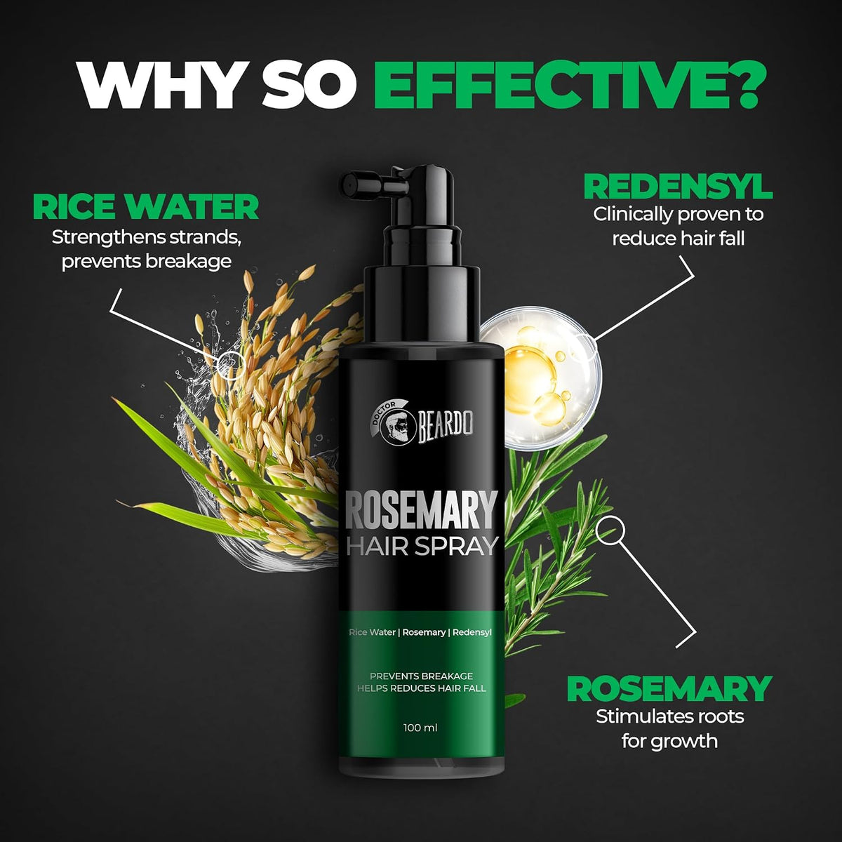 Beardo Rosemary Hair Spray & Derma Roller For Hair Growth |Redensyl & Rice Water | Activates Natural Hair Growth, Reduces Hair Fall & Breakage | Strengthens Roots | Non-Sticky Daily Hair Tonic for Men