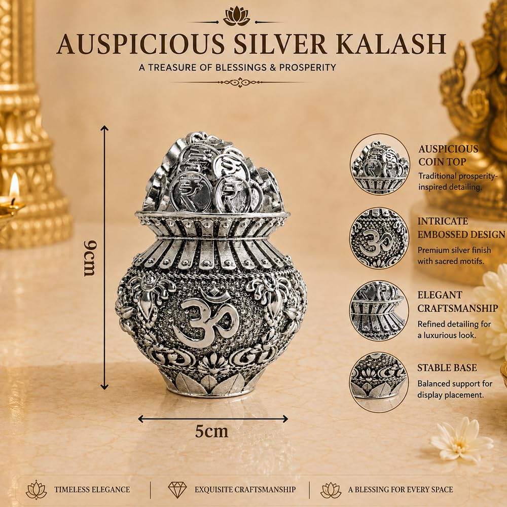 DIVINITI 999 Silver Plated Kuber Kalash for Pooja, Coin Kalash, 6 x 5 cm