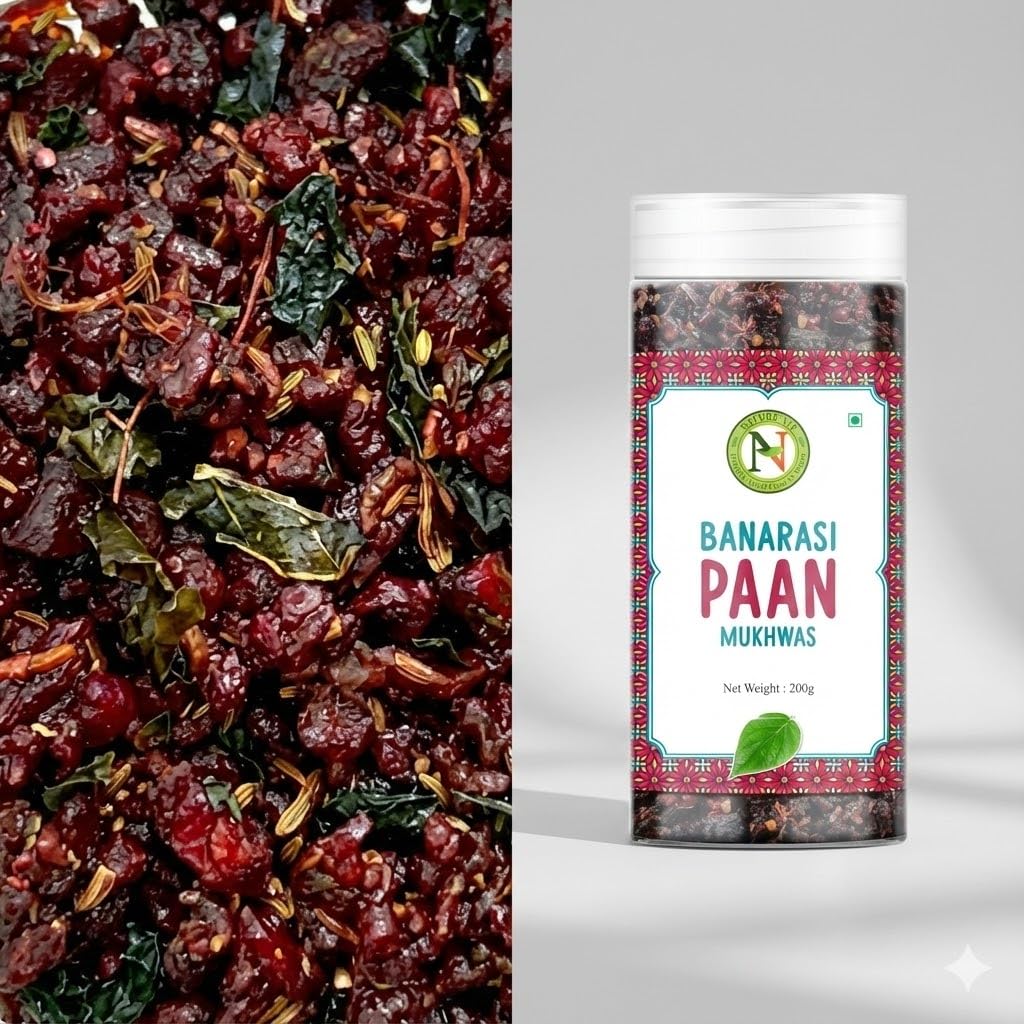 NatureVit Banarasi Paan Mouth Freshener 200g | Sweet Banarasi Meetha Paan Mix with Gulkand, Betel Leaf & Fennel | Traditional After-Meal Treat