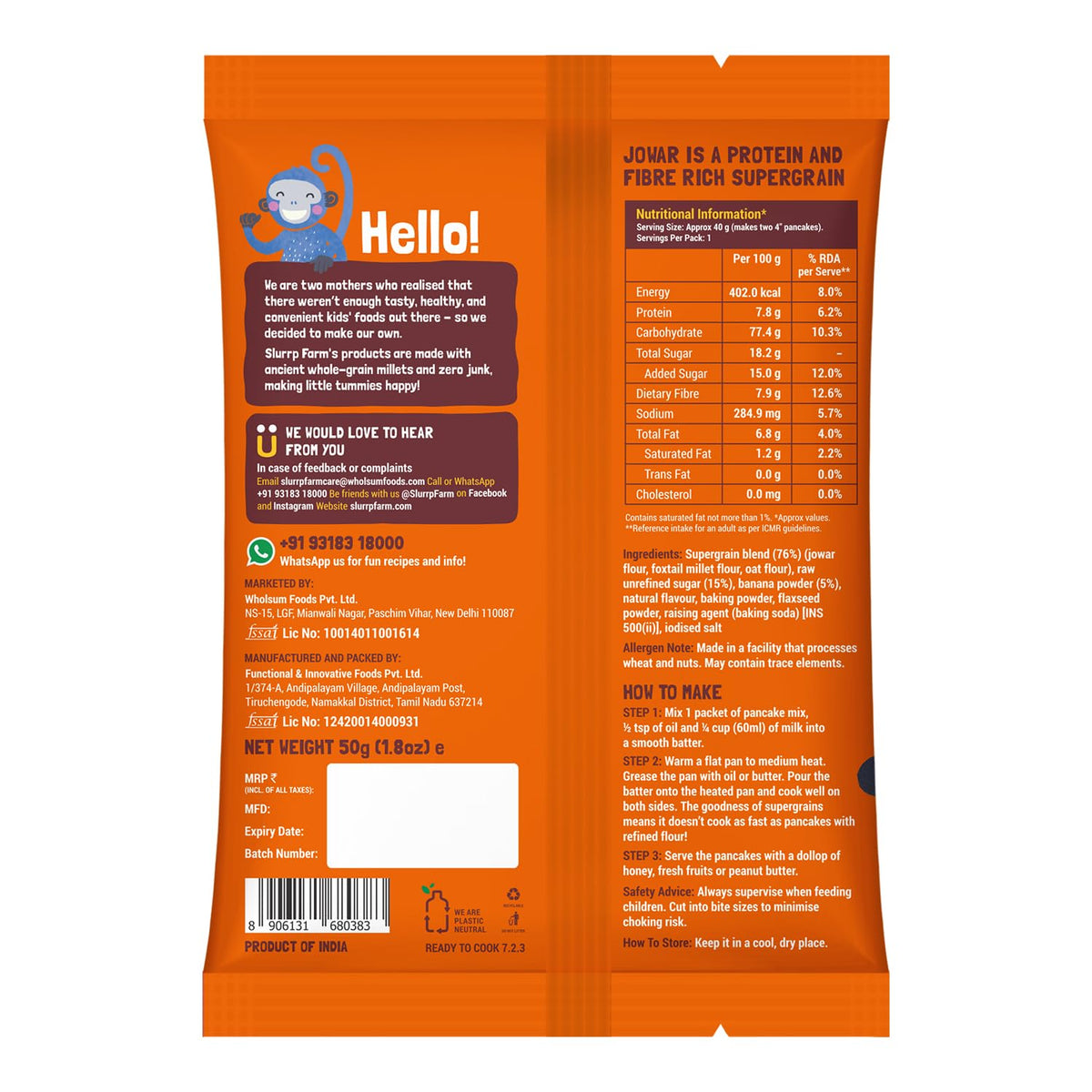 Slurrp Farm Healthy Breakfast and Snacks Trial Pack Combo, Millet Pancake and Dosa Mix, 300g (Pack of 6, 50g each)
