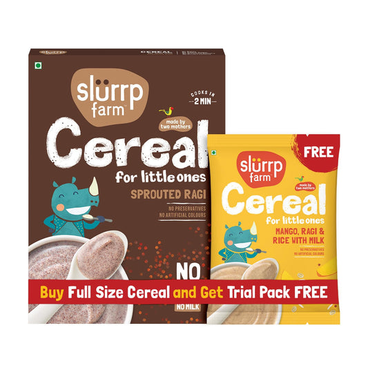 Slurrp Farm No Added Sugar, No Salt, Sprouted Ragi Powder | 100% Natural Ragi Flour | Free Mango Cereal Trial Pack | 250g