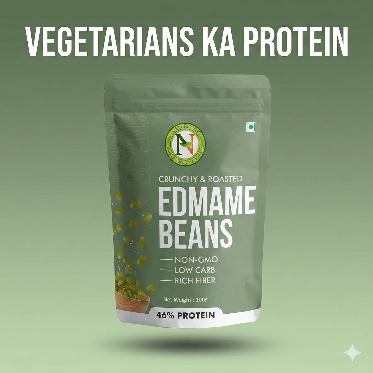 NatureVit Edamame Beans, 200g (100g x 2 Pcs.) | High Protein Snack | Roasted Soybean Snack | Healthy Vegan Superfood | Rich in Fiber & Nutrition