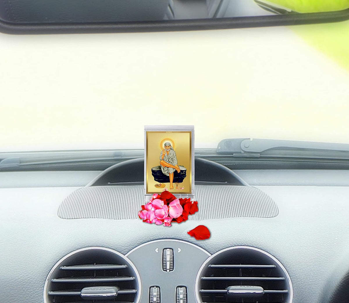 DIVINITI 24K Gold Plated Religious Car Dashboard Frame | Premium God Idol Frame for Car, Home Mandir & Office Table | Spiritual Gift, Decorative Showpiece | Shirdi Sai Baba