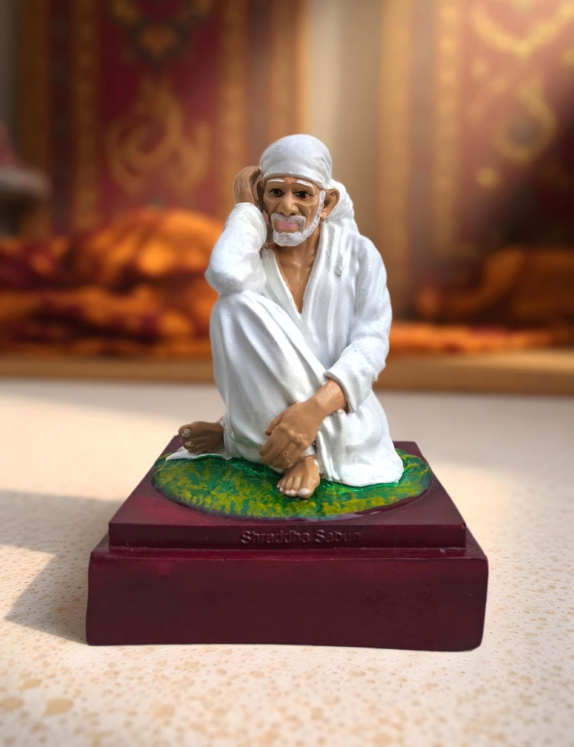 SHINDE EXPORTS shirdi saibaba Marble Small Statue Idol for car Dashboard Gifting Pooja Room 4.5 inches (White)