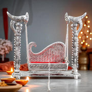 KridayKraft Metal Swing Laddu Gopal Jhula,Krishna Hindola Palana,Decorative Laddu Gopal for Temple Pooja,Showpiece Figurines,Religious Idol Gift Article.