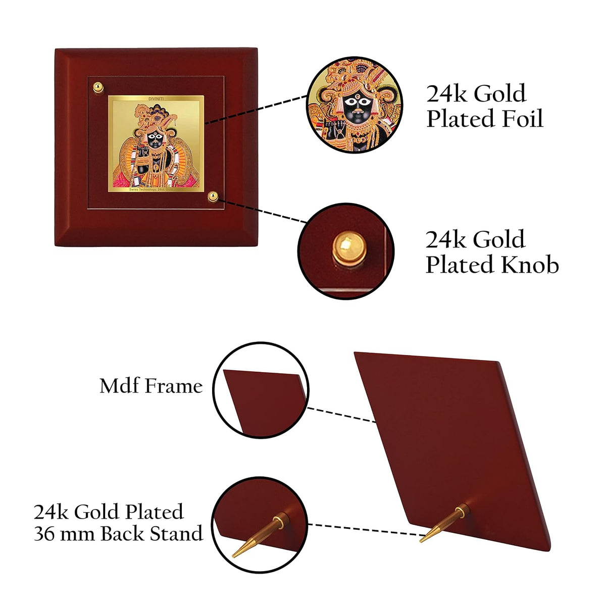 DIVINITI Banke Bihari Ji 24K Gold Plated MDF Photo Frame|Premium Religious Table Top Frame for Home, Office & Prayer Room|Luxury Spiritual Gift Item for Housewarming, Festive Gifting|10 x 10 CM