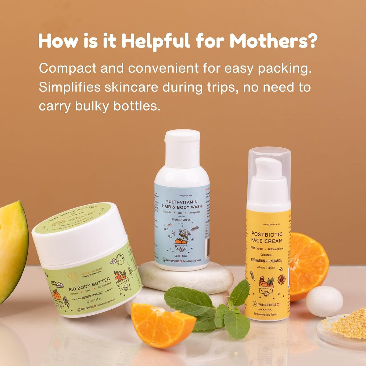 Little Rituals Travel Kit/Gift Pack for Kids, Baby, Children| Premium Gift Pack for Baby | Newborn Baby Essentials Combo | Baby Products Mini Pack | New Born Baby Products | Baby Skin Care Collection for Travelling Parents | Body Wash 50 ml, Face Cream 30 gm, Body Butter 50 gm
