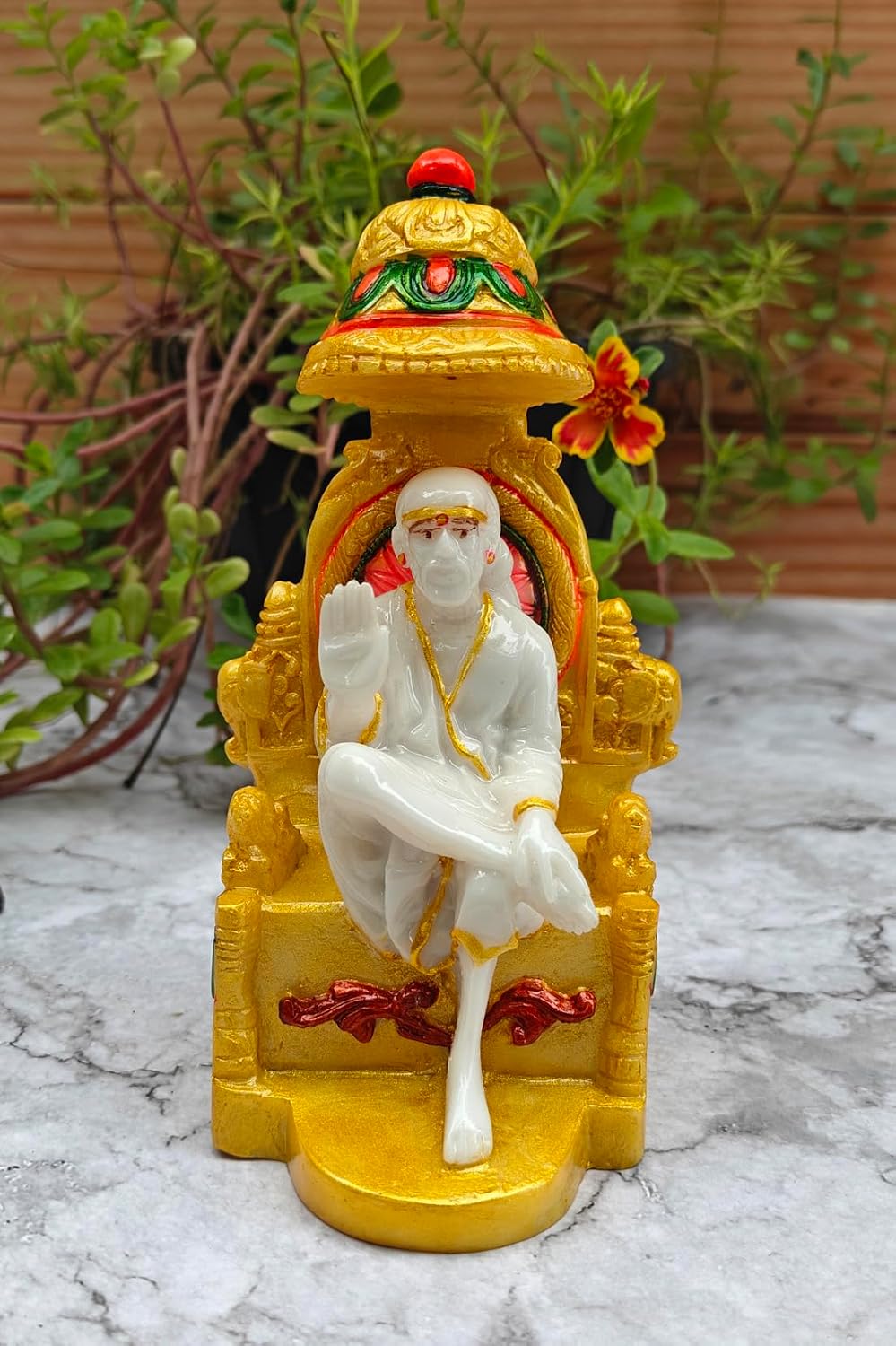 SHINDE EXPORTS shirdi saibaba Marble Idol Statue murti Home Murty for car (White, 16cm)