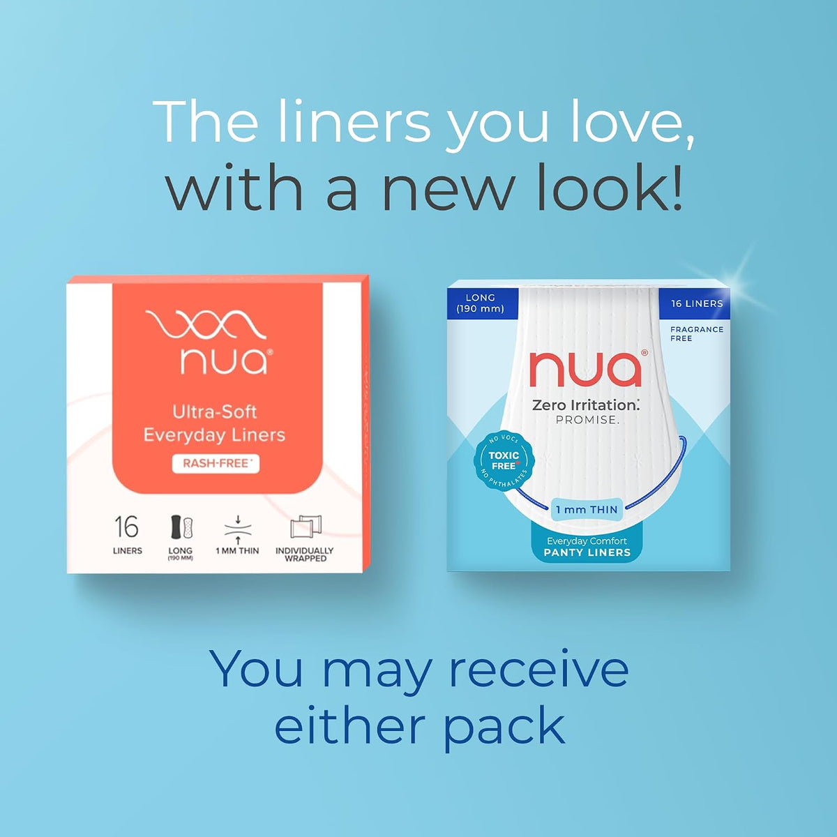 Nua Everyday Comfort Panty Liner for Women Daily Use | Pack of 16 liners 190mm | For White Discharge, Spotting & Non Period Leakages | Individually Wrapped | Zero Irritation | Super-thin | Stays in Place | Instant Absorption | Softest Top sheet | 100% Toxic-Free | Panty Liner Pads Sanitary Napkins