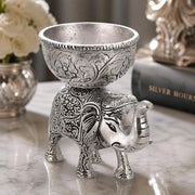 KridayKraft Metal Elephant Dry Fruit Bowl Showpiece Silver Polish for Your Home, Office Table Decorative, Elephant Showpiece Bowl for Gift, Animal Figurines