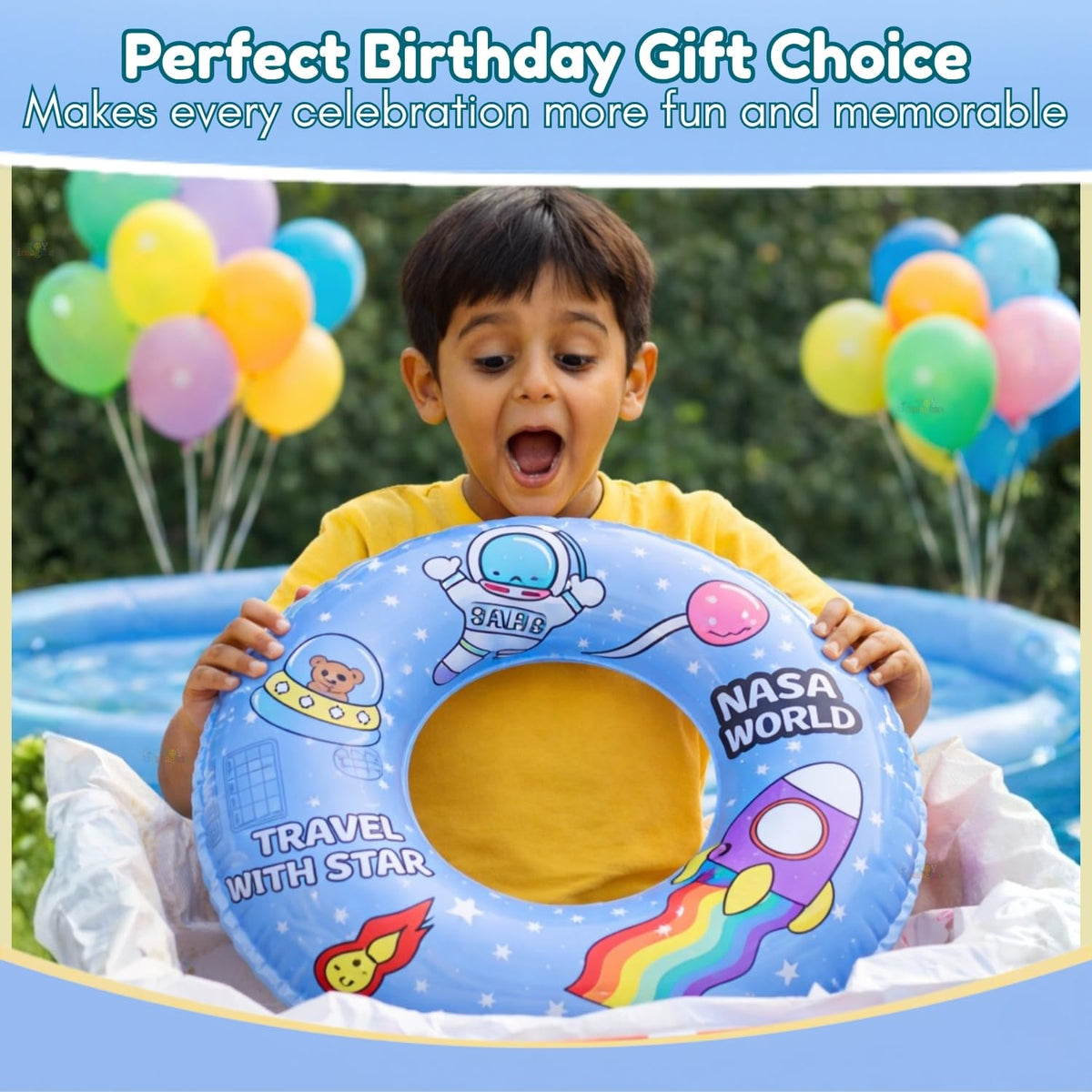 Toy Imagine 24 Inch Inflatable Swim Ring for Boys, Space Theme Design, Durable Pool Float for Kids, Fun Summer Water Accessory