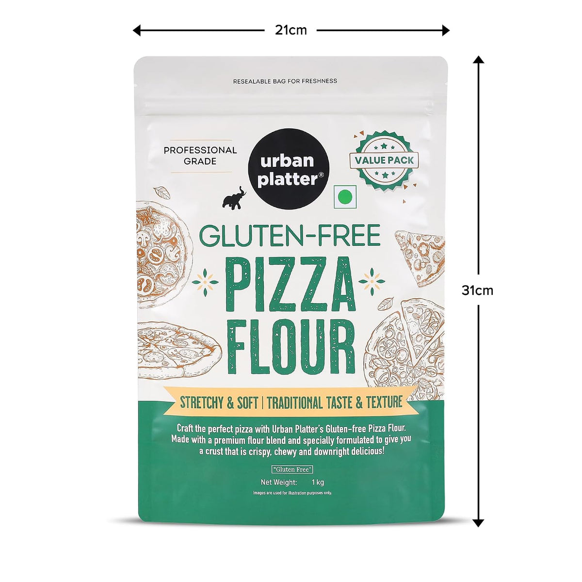 Urban Platter Gluten-Free Pizza Flour, 1kg [Professional Grade | Made with Rice, Millets & Tapioca | Soft, Stretchy Dough for Crispy & Chewy Crust]