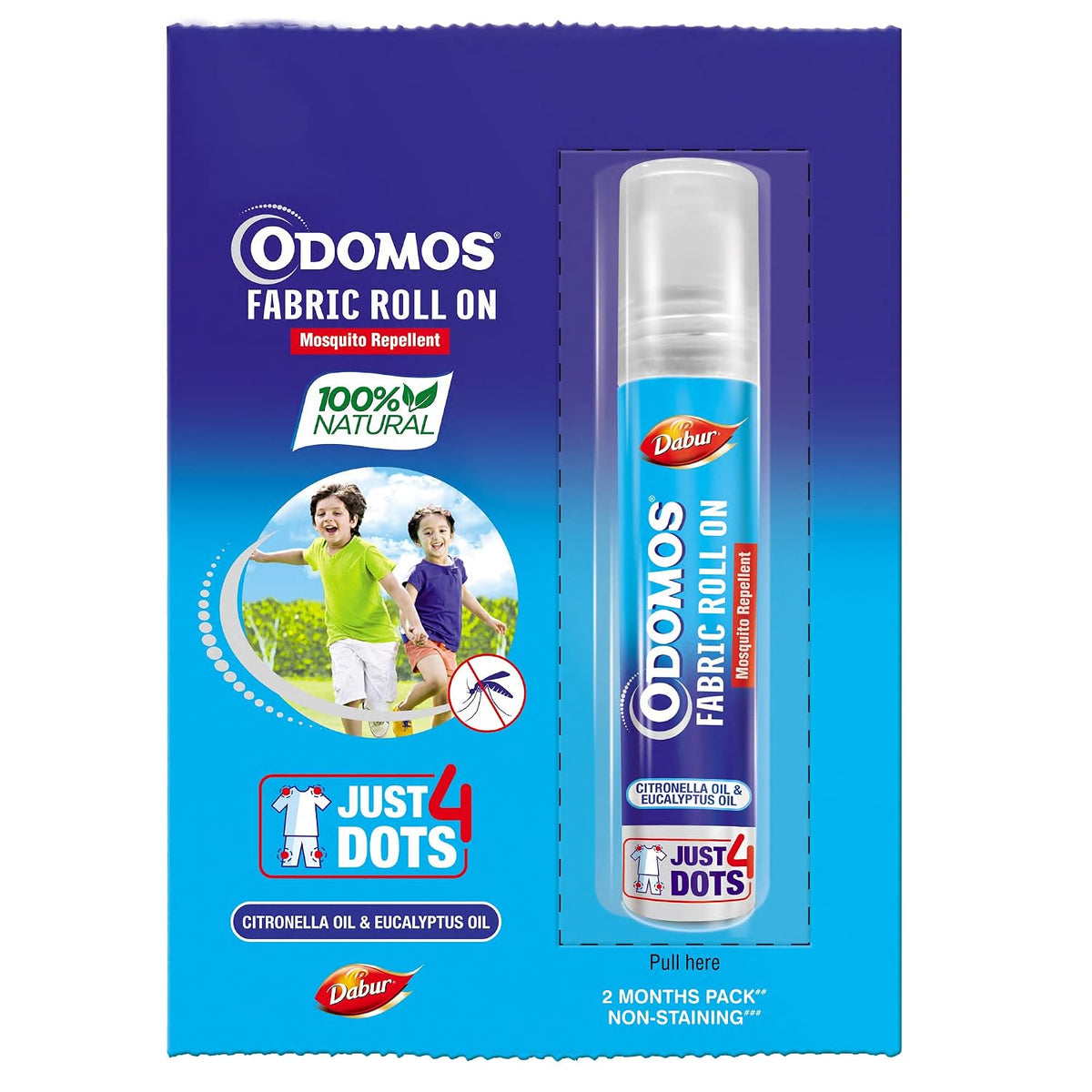 Dabur Odomos Mosquito Repellent Fabric Roll-On – 8 ml | DEET-Free | Herbal Protection for Kids & Adults | Up to 8 Hours Shield from Mosquitoes