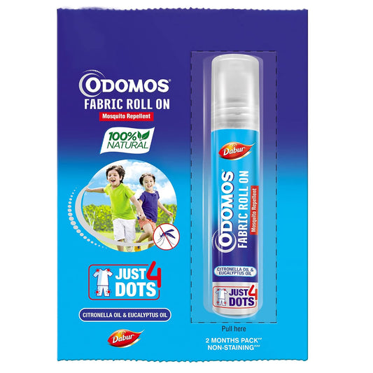 Dabur Odomos Mosquito Repellent Fabric Roll-On – 8 ml | DEET-Free | Herbal Protection for Kids & Adults | Up to 8 Hours Shield from Mosquitoes