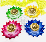 DSH Brass Lotus/Kamal Design Diya Deepak | Akhand Jyot | Arti Poojan Temple Home Decor (Blue)